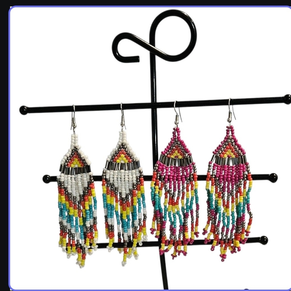 YOUR CHOICE Artisan Beaded Earrings. 3.5" - Picture 7 of 7
